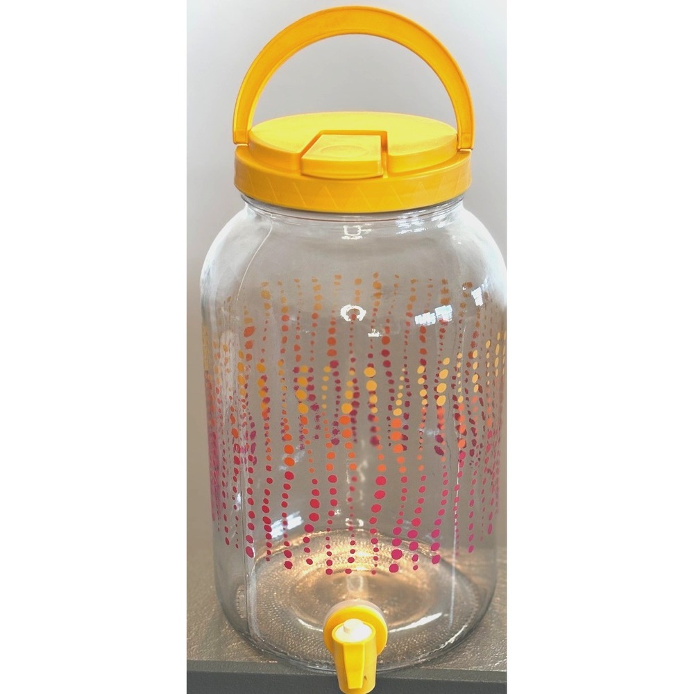Vintage Glass Iced Tea Jar w Spigot Retro Polka Dot Design 1 Gal / 128oz / 4qt